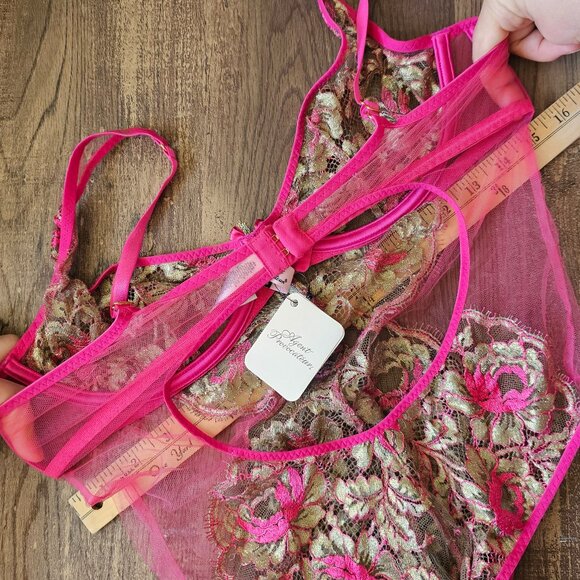 NWT!! Agent Provocateur Lysianne Mesh Lace Bodysuit, US8 (M), Fuchsia & Gold - Picture 4 of 12